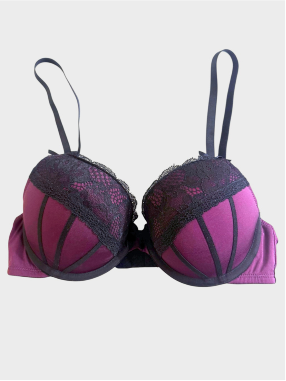 H&M Lace Sexy Bow Tie Push Up Lingerie Bra Purple/Black Size 34B
